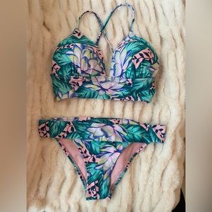 NWT Gianni Bini Push up Floral Tie back Bikini LARGE Top/MEDIUM Bottoms